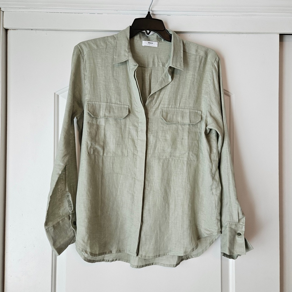 MIKOH 100% Linen Sage Green Button Up Size 1 Beachy Old Money Coastal Grandma
